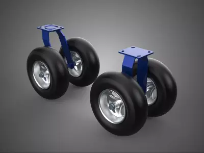 PAIR SET SLICK PLAIN DUAL 2 SWIVEL RIGID FIXED CASTER WHEEL TIRE 3D model