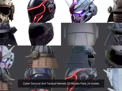 Cyber Samurai And Tactical Helmets 3D Models Pack