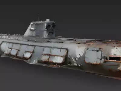 Realistic Wrecked Submarine 3D Model Low-poly 3D model
