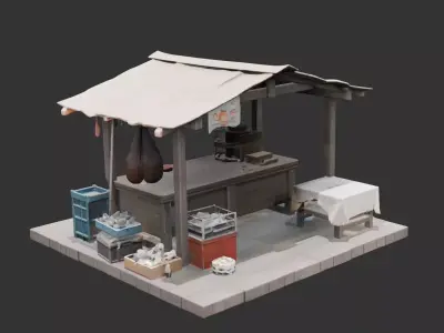 Fish Vendor Market Stall Low-poly 3D model
