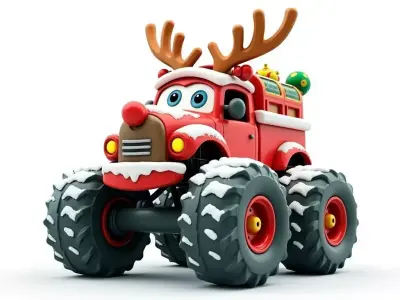 Reindeer Monster Truck 3D Model Festive Winter Vehicle Low-poly 3D model