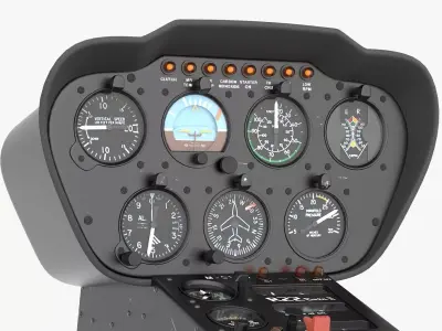 Vertical Flight Dashboard Unit with Flight Gauges Black 3D model