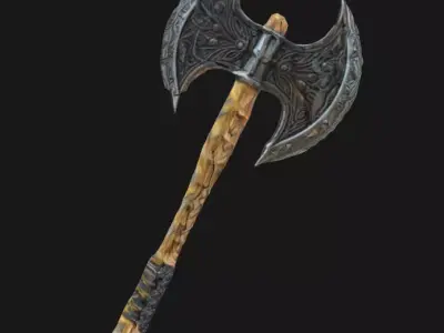Epic Fantasy Brutally Elegant double-bladed battle Axe  3D model