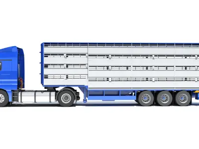 Truck with Animal Transporter Trailer 3D model buy