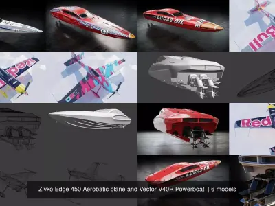 Zivko Edge 450 Aerobatic plane and Vector V40R Powerboat  3D Model Pack
