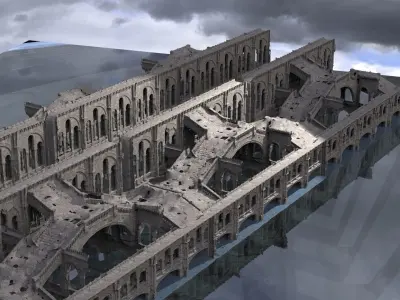 Gothic Victorian ruined steps London winter Theme 3D model 2 3D model