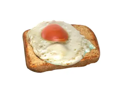 fried egg with bread  Low-poly 3D model