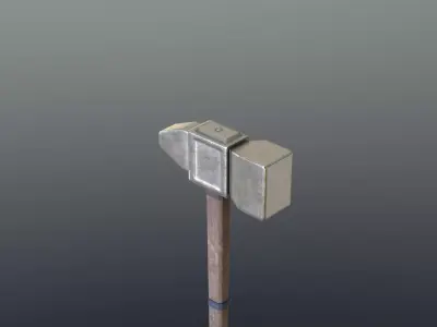 Hammer - Silver Low-poly 3D model