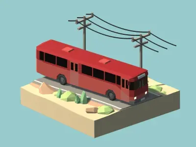 Low Poly Cars car on road with power lines Free low-poly 3D model