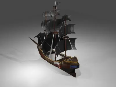 Low poly pirate ship Free low-poly 3D model
