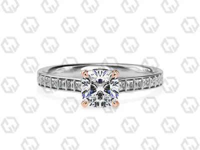 Ring 72 Cushion Shape and princess on shanks with Gems 3D print model