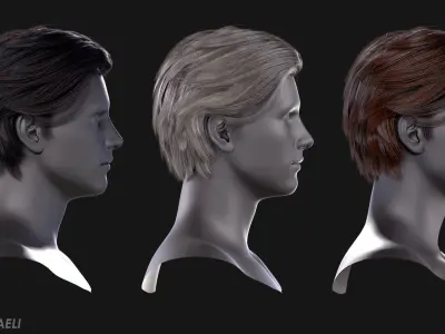 Real Time Hair Card Male Hairstyle part 05 Low-poly 3D model
