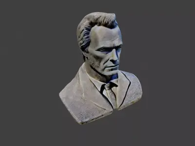 Realistic high quality Clint Eastwood stone bust - Statue 3D model