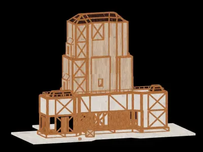 Medieval Low Poly Building  Castle Wooden Village Stone House 46 Low-poly 3D model