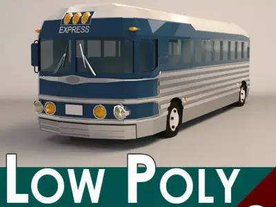 Low Poly Cartoon Intercity Bus Low-poly 3D model
