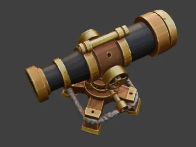 Brass Telescope Game-Ready 3D Model with PBR Materials Low-poly 3D model