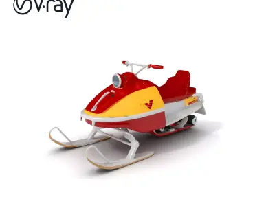 Classic Red Snowmobile D Model Pack with Three Levels of Detail Low-poly 3D model