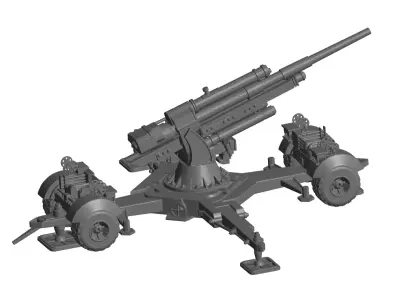 German 88 mm anti aircraft and anti tank artillery gun 3D model