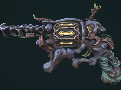 Stylized undead revolver Low-poly 3D model