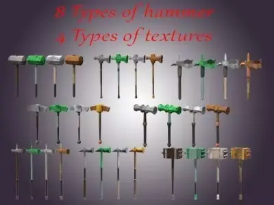 Lowpoly one-handed hammer pack Low-poly 3D model