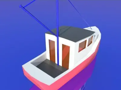 BOAT low poly fishing on water Low-poly 3D model