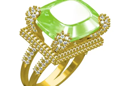 Antique Yellow Green Cushion Stone Cocktail Ring 3D print model