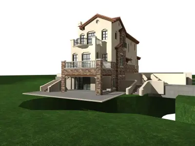 Villa house on side of road 3D model