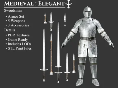 Medieval Collection Elegant Swordsman 3D Model Pack