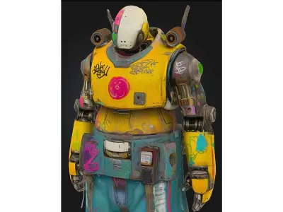 Colorful Urban Graffiti Robot Character Low-poly 3D model