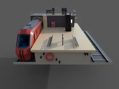 low poly train environment Low-poly 3D model
