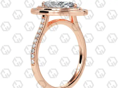 Ring 205 Marquise Shape Cathedral Double Halo pave set with Gems 3D print model