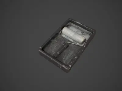 Paint Roller and Tray - White Paint Low-poly 3D model