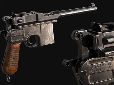 Mauser C96 Broomhandle Pistol Game Ready Asset Low-poly 3D model