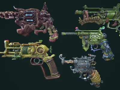 Stylized revolvers collection Low-poly 3D model
