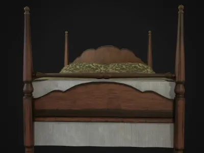 Vintage Bed Low-poly 3D model