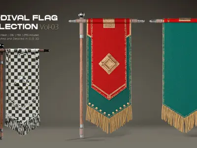 5 Medival Flag COLLECTION Vol 03 Low-poly 3D model