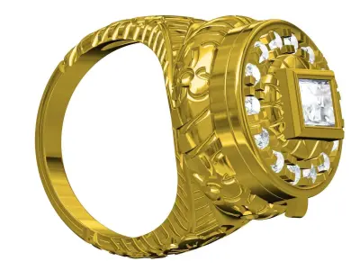 Antique Art Deco Emerald Cut Engagement Cocktail Ring 3D print model