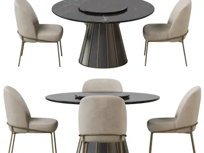 CLEOPATRA ROUND MARBLE DINING TABLE and Astrud Dining Chair 3D model