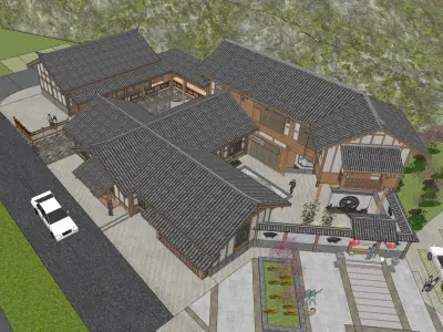 Chinese-style architectural homestay 3D model