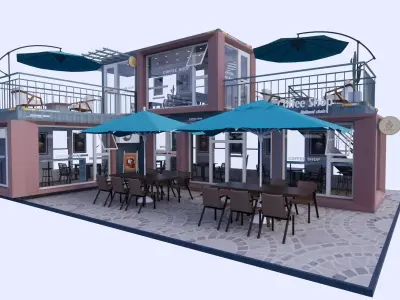 Modern Container Coffee Shop 3D Model Rooftop Terrace 3D model