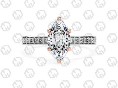 Ring 75 Marquise Shape and princess on shanks with Gems 3D print model