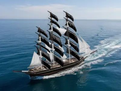 Black Clipper Ship 19th Century Tall Ship with Full Sails 3D model