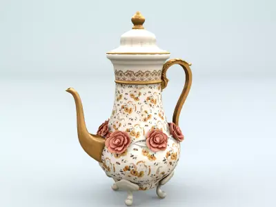 Antique Rose Teapot 3D model
