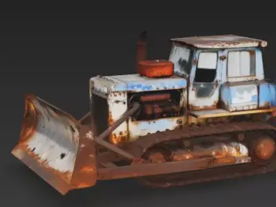 Dilapidated Old Blue Bulldozer 3D Model Low-poly 3D model