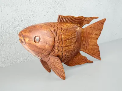 Hand Carved Koi Fish Statue 3D model
