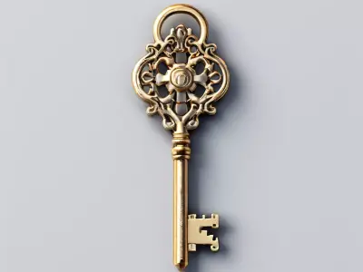 Ornate Gold Key 3D Model Low-poly 3D model