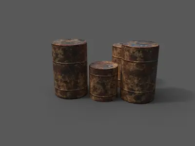 Barrels three metal Free low-poly 3D model