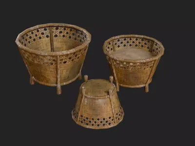 PBR Traditional Bamboo Basket Game Ready Pack Low-poly 3D model