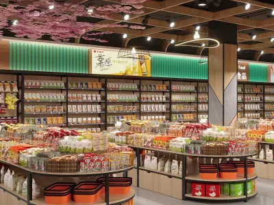 Modern Fresh Community Supermarket Retail Store Interior 3D model