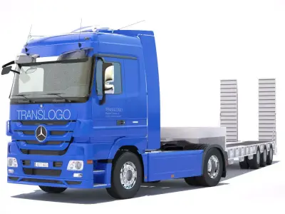 Mercedes Actros Truck With Flatbed Semitruck 3D model